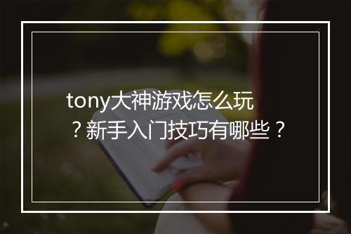 tony大神游戏怎么玩？新手入门技巧有哪些？