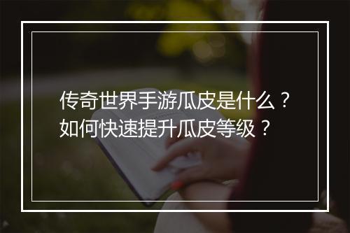 传奇世界手游瓜皮是什么？如何快速提升瓜皮等级？