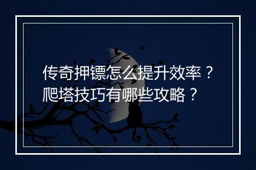 传奇押镖怎么提升效率？爬塔技巧有哪些攻略？