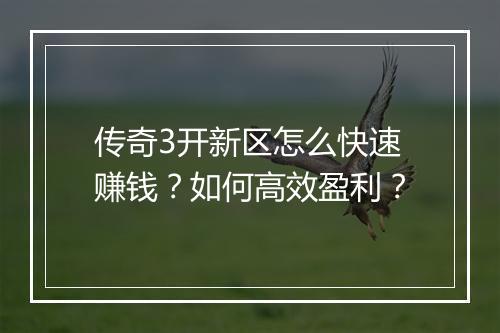 传奇3开新区怎么快速赚钱？如何高效盈利？