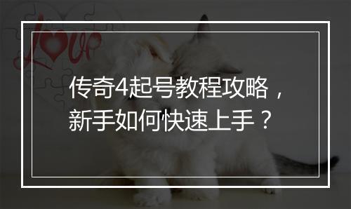 传奇4起号教程攻略，新手如何快速上手？