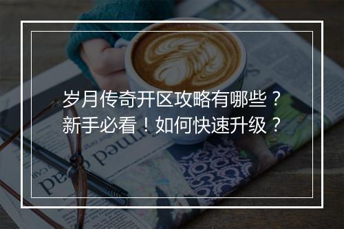 岁月传奇开区攻略有哪些？新手必看！如何快速升级？