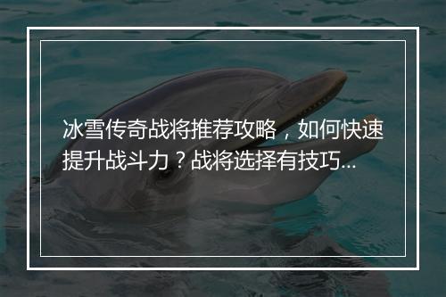 冰雪传奇战将推荐攻略，如何快速提升战斗力？战将选择有技巧吗？