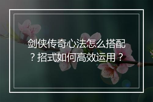 剑侠传奇心法怎么搭配？招式如何高效运用？