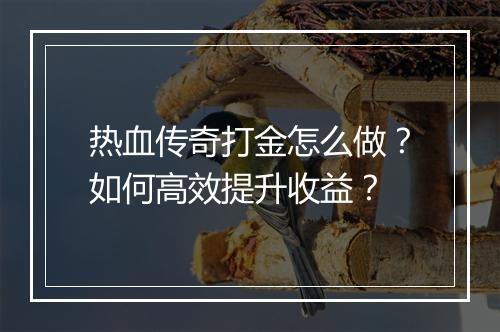 热血传奇打金怎么做？如何高效提升收益？