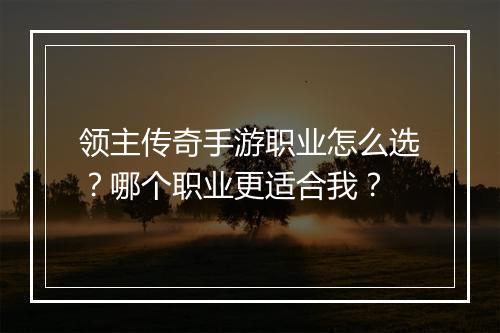 领主传奇手游职业怎么选？哪个职业更适合我？