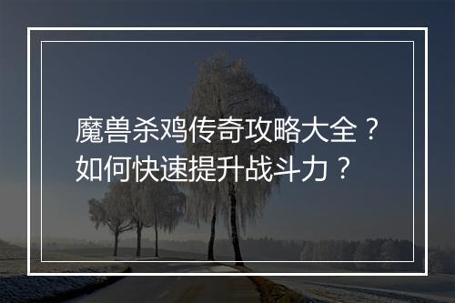 魔兽杀鸡传奇攻略大全？如何快速提升战斗力？