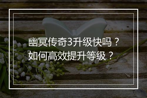 幽冥传奇3升级快吗？如何高效提升等级？