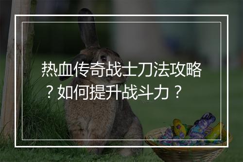 热血传奇战士刀法攻略？如何提升战斗力？