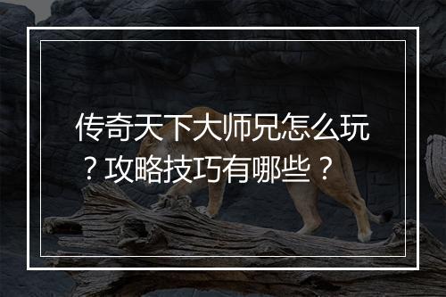 传奇天下大师兄怎么玩？攻略技巧有哪些？