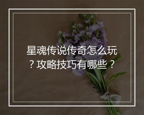 星魂传说传奇怎么玩？攻略技巧有哪些？