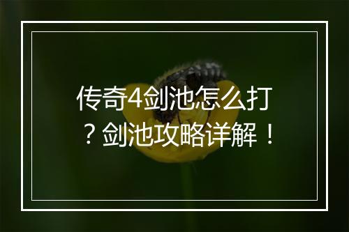 传奇4剑池怎么打？剑池攻略详解！