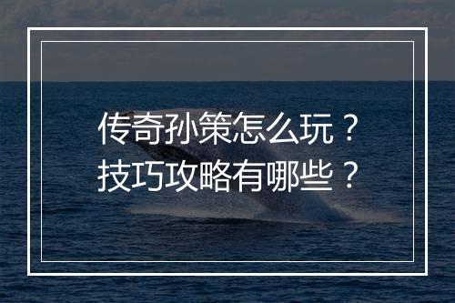传奇孙策怎么玩？技巧攻略有哪些？