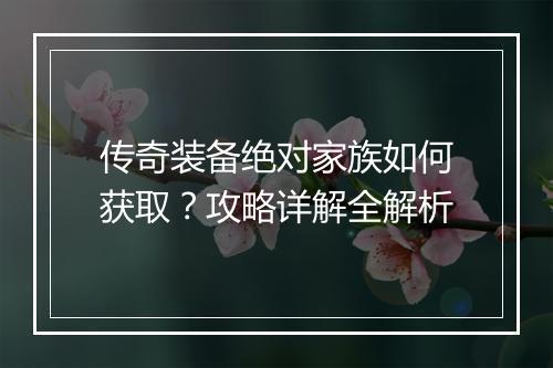 传奇装备绝对家族如何获取？攻略详解全解析
