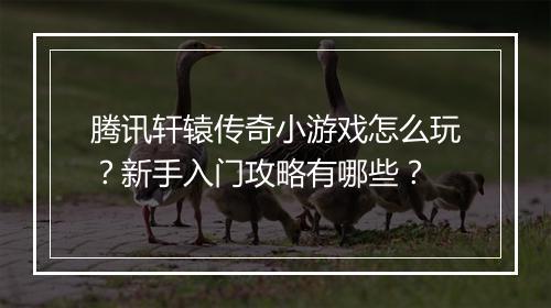 腾讯轩辕传奇小游戏怎么玩？新手入门攻略有哪些？