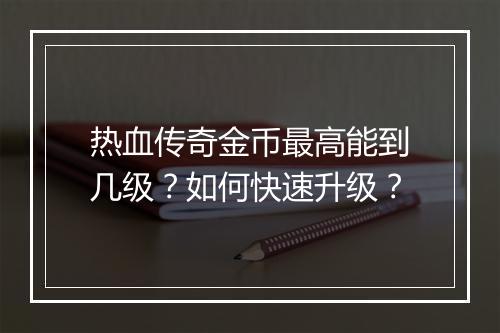 热血传奇金币最高能到几级？如何快速升级？