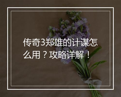 传奇3郑雄的计谋怎么用？攻略详解！