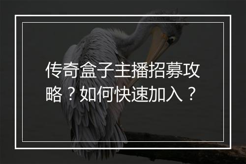 传奇盒子主播招募攻略？如何快速加入？