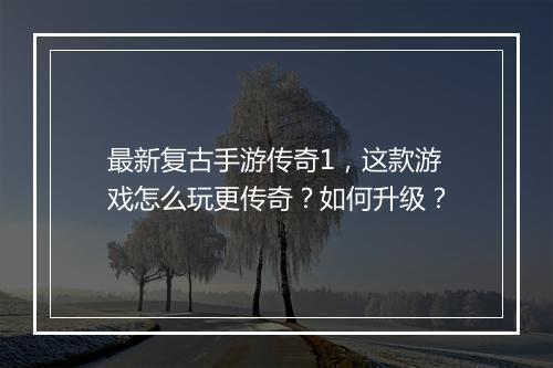最新复古手游传奇1，这款游戏怎么玩更传奇？如何升级？