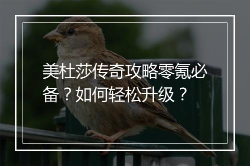 美杜莎传奇攻略零氪必备？如何轻松升级？