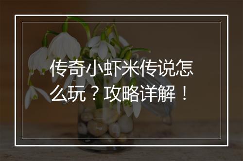 传奇小虾米传说怎么玩？攻略详解！