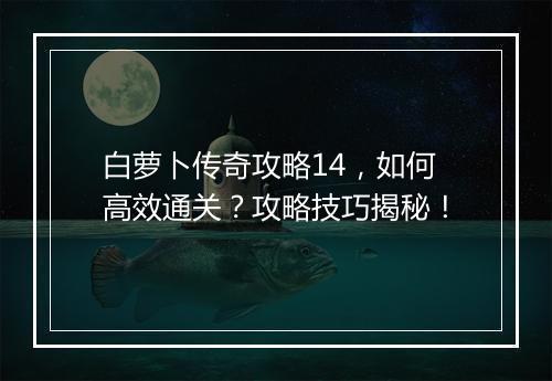 白萝卜传奇攻略14，如何高效通关？攻略技巧揭秘！