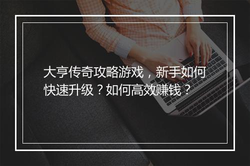 大亨传奇攻略游戏，新手如何快速升级？如何高效赚钱？