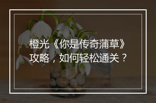 橙光《你是传奇蒲草》攻略，如何轻松通关？
