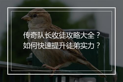传奇队长收徒攻略大全？如何快速提升徒弟实力？