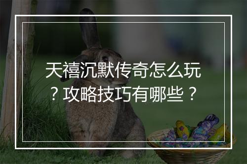 天禧沉默传奇怎么玩？攻略技巧有哪些？