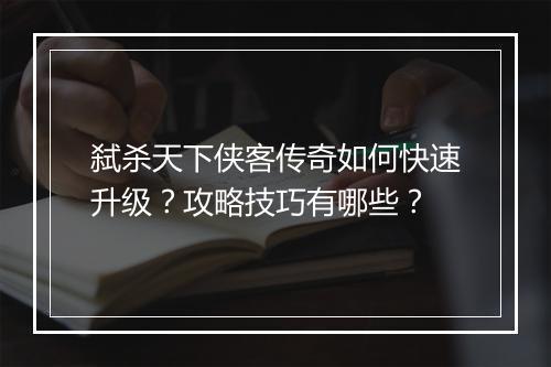 弑杀天下侠客传奇如何快速升级？攻略技巧有哪些？