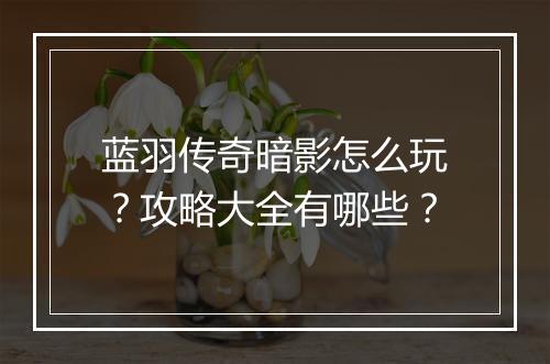 蓝羽传奇暗影怎么玩？攻略大全有哪些？