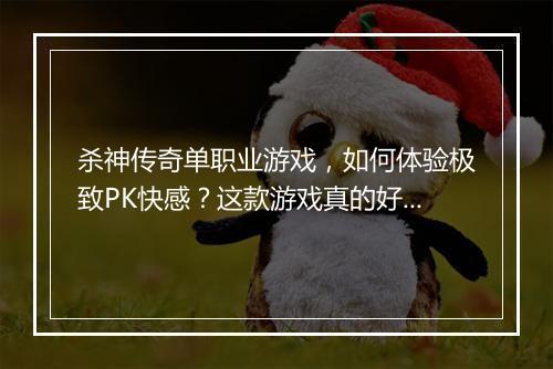 杀神传奇单职业游戏，如何体验极致PK快感？这款游戏真的好玩吗？