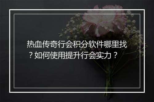 热血传奇行会积分软件哪里找？如何使用提升行会实力？