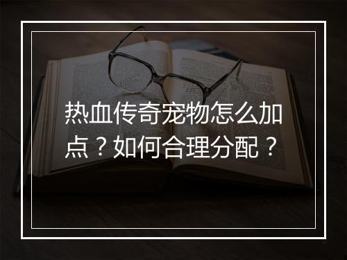 热血传奇宠物怎么加点？如何合理分配？