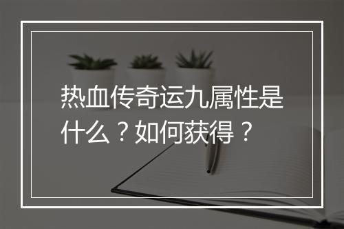 热血传奇运九属性是什么？如何获得？