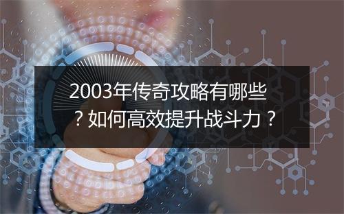 2003年传奇攻略有哪些？如何高效提升战斗力？