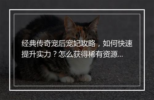 经典传奇宠后宠妃攻略，如何快速提升实力？怎么获得稀有资源？