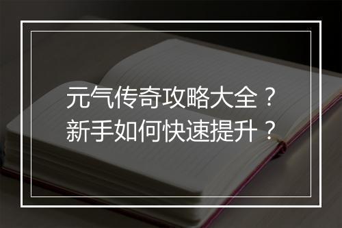 元气传奇攻略大全？新手如何快速提升？