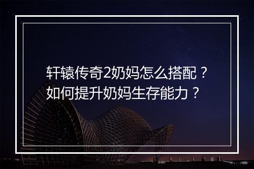 轩辕传奇2奶妈怎么搭配？如何提升奶妈生存能力？