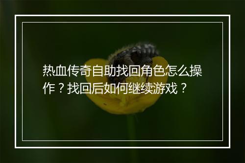 热血传奇自助找回角色怎么操作？找回后如何继续游戏？