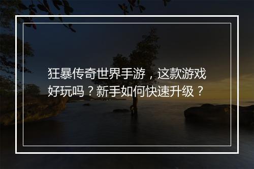 狂暴传奇世界手游，这款游戏好玩吗？新手如何快速升级？