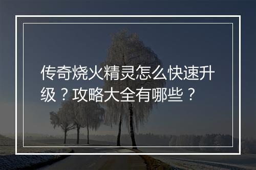 传奇烧火精灵怎么快速升级？攻略大全有哪些？