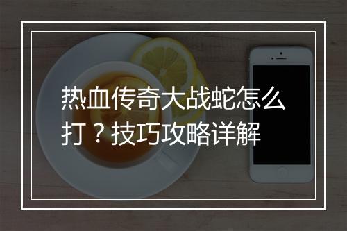 热血传奇大战蛇怎么打？技巧攻略详解