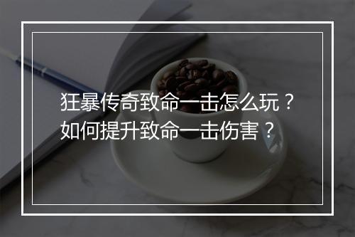 狂暴传奇致命一击怎么玩？如何提升致命一击伤害？