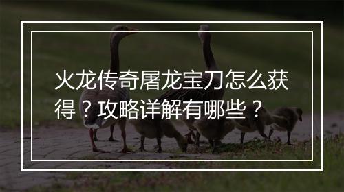 火龙传奇屠龙宝刀怎么获得？攻略详解有哪些？