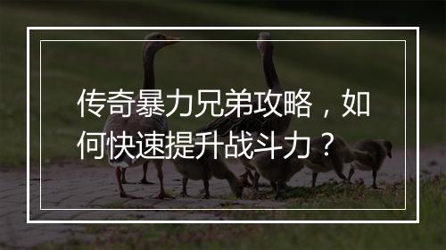 传奇暴力兄弟攻略，如何快速提升战斗力？
