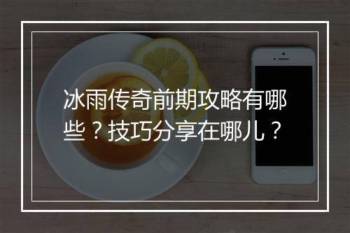 冰雨传奇前期攻略有哪些？技巧分享在哪儿？