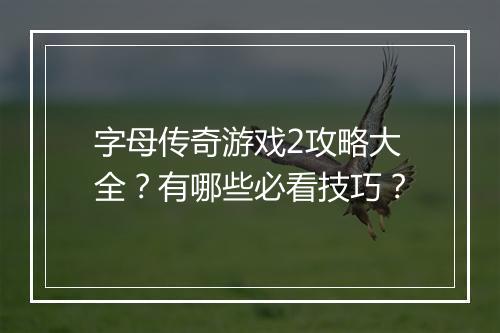 字母传奇游戏2攻略大全？有哪些必看技巧？