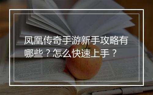 凤凰传奇手游新手攻略有哪些？怎么快速上手？